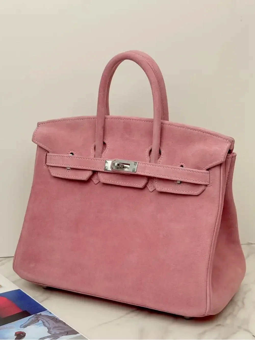 Veau Doblis SUEDE 5P BUBBLEGUM PINK ROSE SAKURA PHW imported Togo 40 Birkin RARE